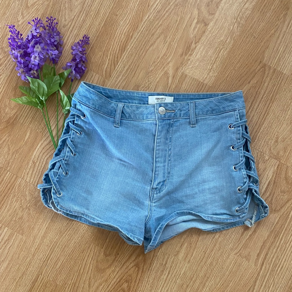 Forever 21 lace side jean shorts